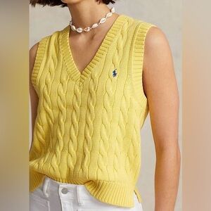 NWT Polo By Ralph Lauren Yellow Cable-Knit V-Neck Sweater Vest  Size L